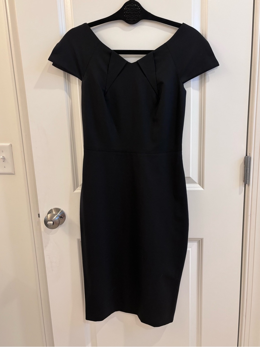 Club Monaco Black Cap-Sleeve Midi Sheath Dress